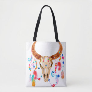 Bolso De Tela Calavera acuarela aislada en blanco