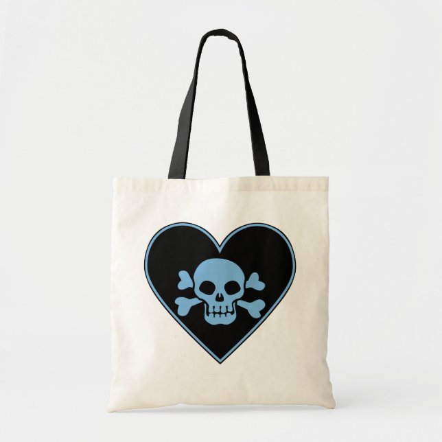 Bolso De Tela Calavera azul en el corazón (Frente)
