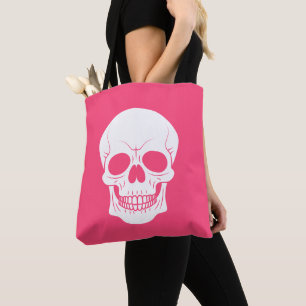 Bolso De Tela Calavera Blanca y Rosa Espeluznante de Halloween