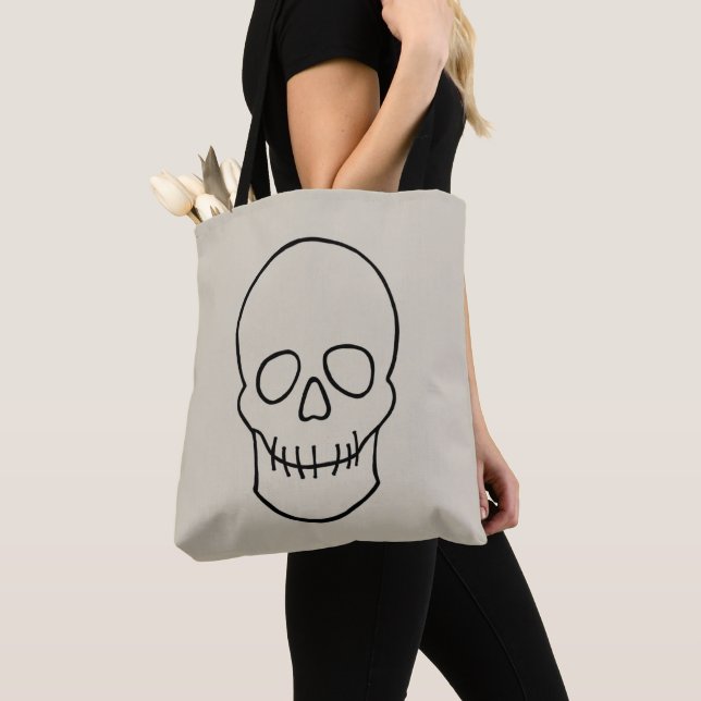 Bolso De Tela Calavera - Blanco óseo y negro mural (Detalle)