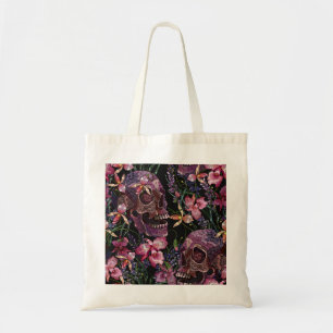 Bolso De Tela Calavera bordada: Patrón de orquídeas góticas