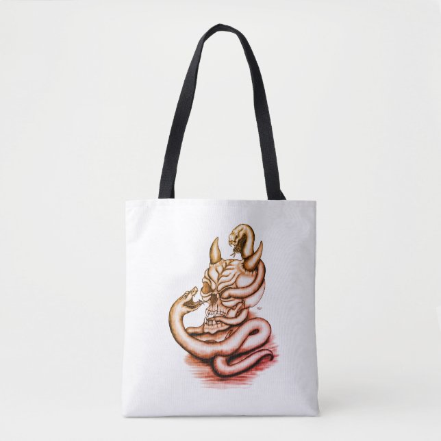 Bolso De Tela Calavera - Cabeza malvada con serpiente (Anverso)