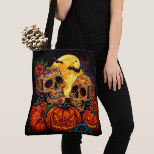 Bolso De Tela Calavera Colorida de Flores Cráneo de Azúcar, Hall