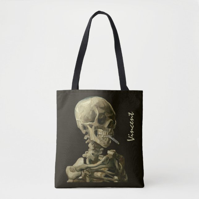 Bolso De Tela Calavera con cigarrillo en llamas por Vincent van  (Anverso)