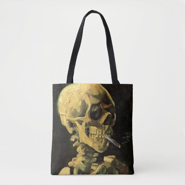 Bolso De Tela Calavera con cigarrillo en llamas por Vincent van  (Anverso)