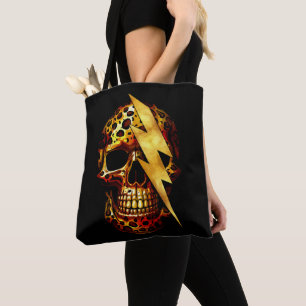 Bolso De Tela Calavera con estampado de leopardo y destellos dor