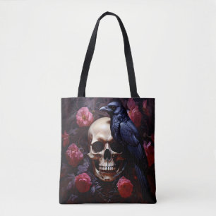Bolso De Tela Calavera con Raven y Rosas