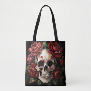 Bolso De Tela Calavera con rosas rojas