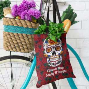 Bolso De Tela Calavera de azúcar Cinco de Mayo Añadir nombre de 