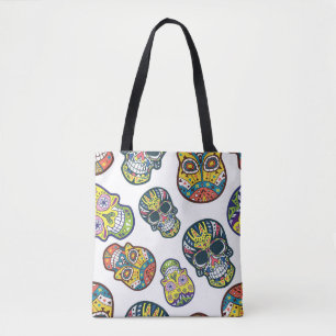 Bolso De Tela Calavera de azúcar colorida: patrón intrincado.