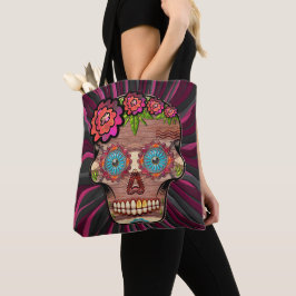 Bolso De Tela Calavera de azúcar de aspecto de madera tallada co
