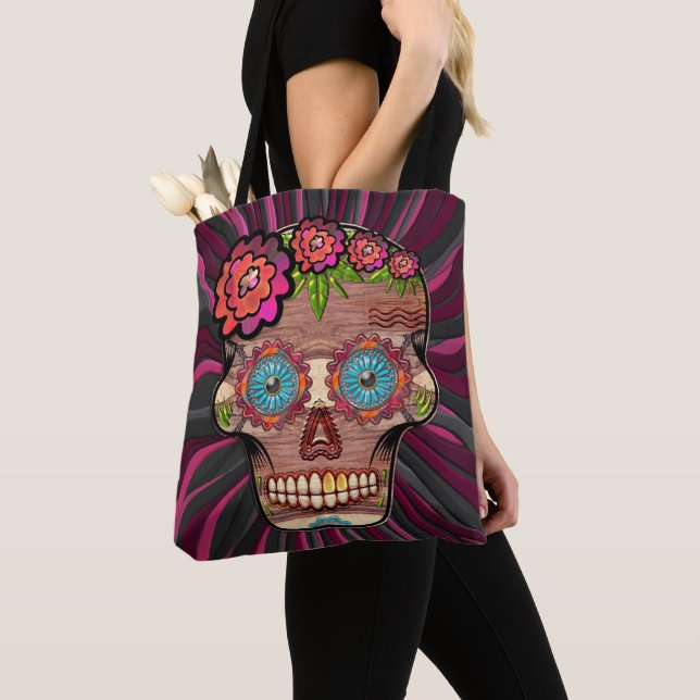 Bolso De Tela Calavera de azúcar de aspecto de madera tallada co (Detalle)