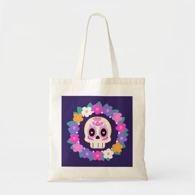 Bolso De Tela Calavera de azúcar floral (Frente)