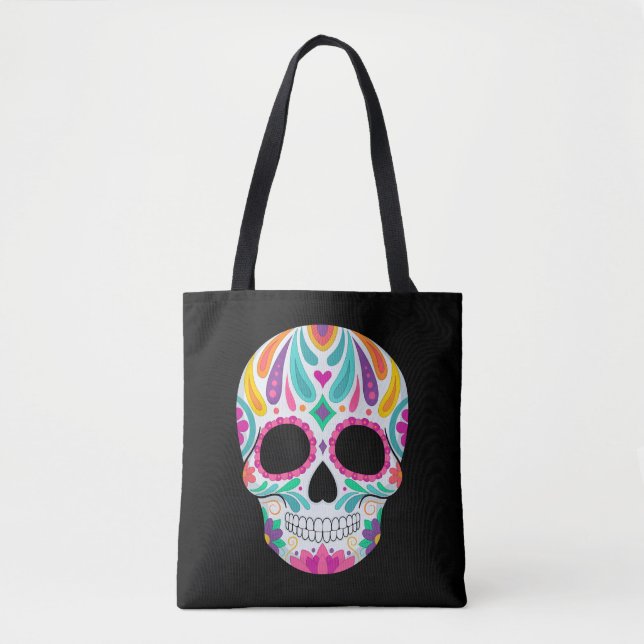Bolso De Tela Calavera de azúcar florida (Anverso)
