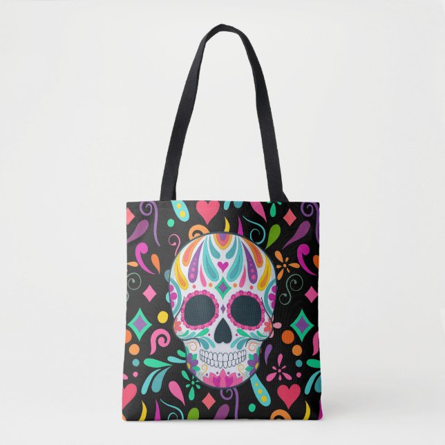 Bolso De Tela Calavera de azúcar florida (Anverso)
