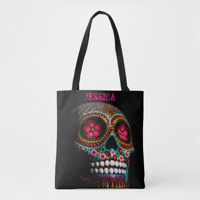 Bolso De Tela Calavera de azúcar personalizada (Anverso)