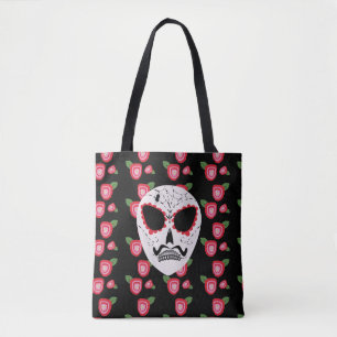 Bolso De Tela Calavera de azúcar rosas del Día de los Muertos