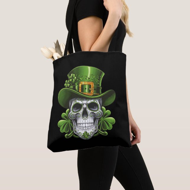 Bolso De Tela Calavera de azúcar St Patrick's Day Shamrock (Detalle)