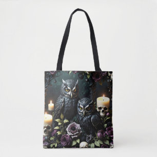 Bolso De Tela Calavera de búhos negros y velas