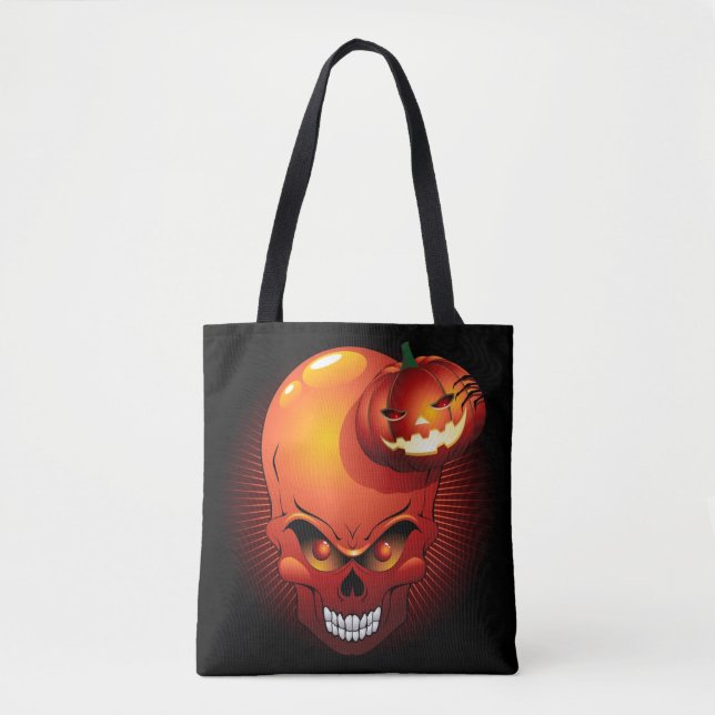 Bolso De Tela Calavera de Halloween y calabaza (Anverso)