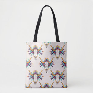 Bolso De Tela Calavera de toros tribales: Boho Seamless