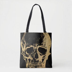 Bolso De Tela Calavera dorada TOTE Negro
