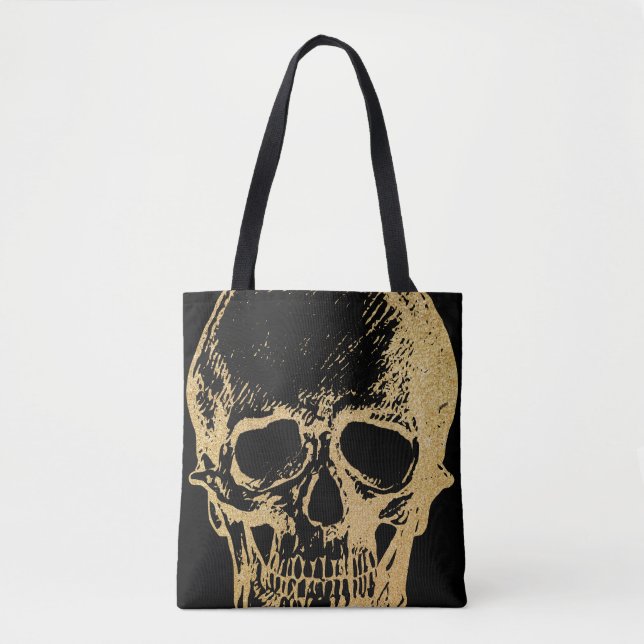 Bolso De Tela Calavera dorada | TOTE | Negro (Anverso)
