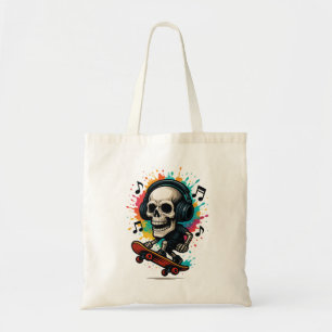 Bolso De Tela Calavera en patines con auriculares - Música y col