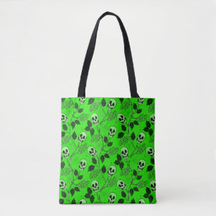 Bolso De Tela Calavera Floral Gótica Verde Neón
