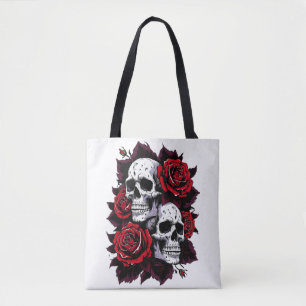 Bolso De Tela Calavera gótica y motivo Rosa