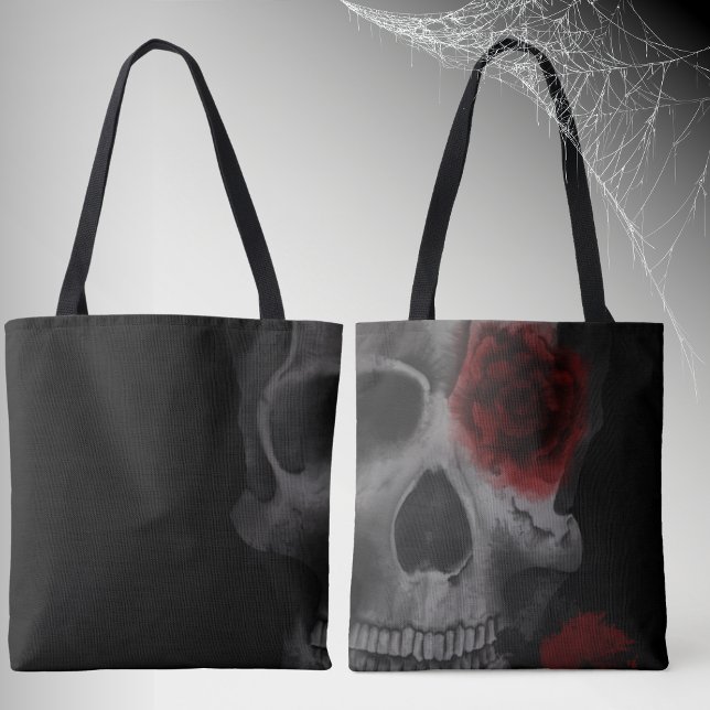 Bolso De Tela Calavera gótica y rosas rojas silenciadas (Subido por el creador)