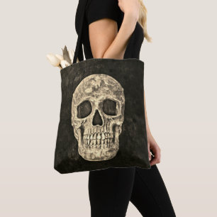 Bolso De Tela Calavera Humana Gótica Beige Negro Vieja Textura 