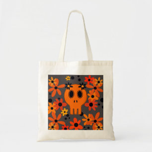 Bolso De Tela Calavera naranja vibrante y flores