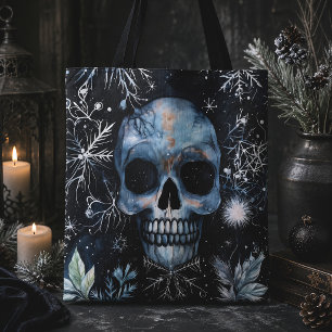 Bolso De Tela Calavera Navideña Botánica Gótica Invernal