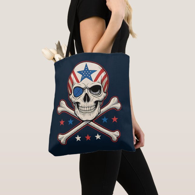 Bolso De Tela Calavera patriótica y bandera de los Estados Unido (Detalle)