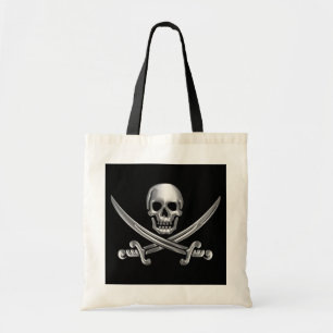 Bolso De Tela Calavera plateada y espadas cruzadas