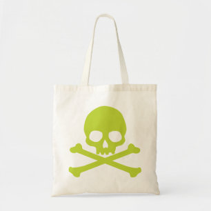 Bolso De Tela Calavera simple y verde y huesos cruzados