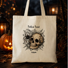 Bolso De Tela Calavera Telaraña Truco o Trato Nombre Personaliza