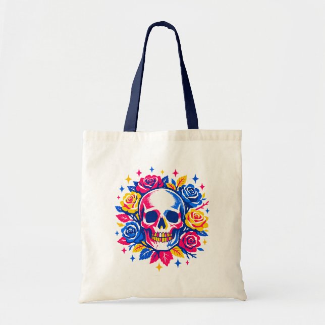 Bolso De Tela Calavera y Flores (Frente)