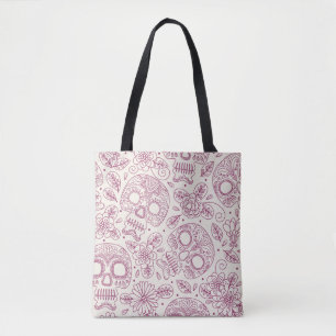 Bolso De Tela Calavera y flores. Fondo Sin Maravillas. da mexica