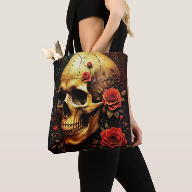 Bolso De Tela Calavera y rosas (Detalle)