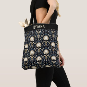 Bolso De Tela Calaveras de gótico y flor azul