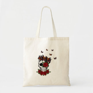 Bolso De Tela Calaveras De Mariposas Y Flores De Rosas Rojas Vin