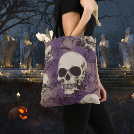 Bolso De Tela Calaveras en fondo morado / Tema de Halloween