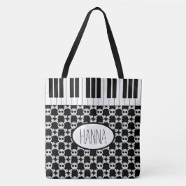 Bolso De Tela Calaveras entre huesos y llaves de piano