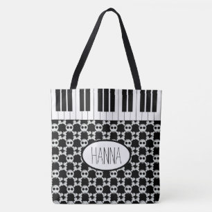 Bolso De Tela Calaveras entre huesos y llaves de piano