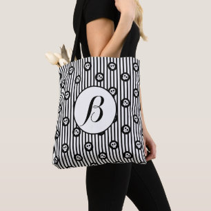 Bolso De Tela Calaveras Pequeñas Caprichosas Calavera Negra y Bl