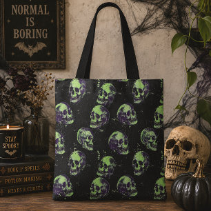 Bolso De Tela Calaveras Verdes Góticas Grunge Halloween