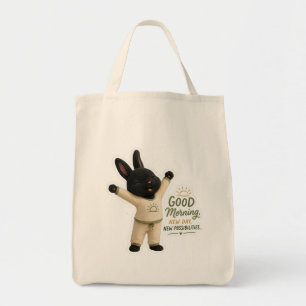 Bolso De Tela Calcomanía de conejo estirándose por la mañana