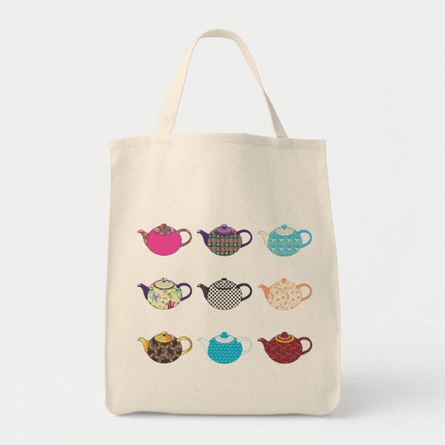 Bolso De Tela Calderas de té multicoloras (Frente)
